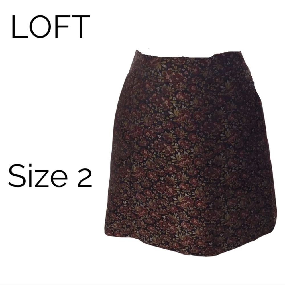Loft Burgundy base floral pattern skirt.
